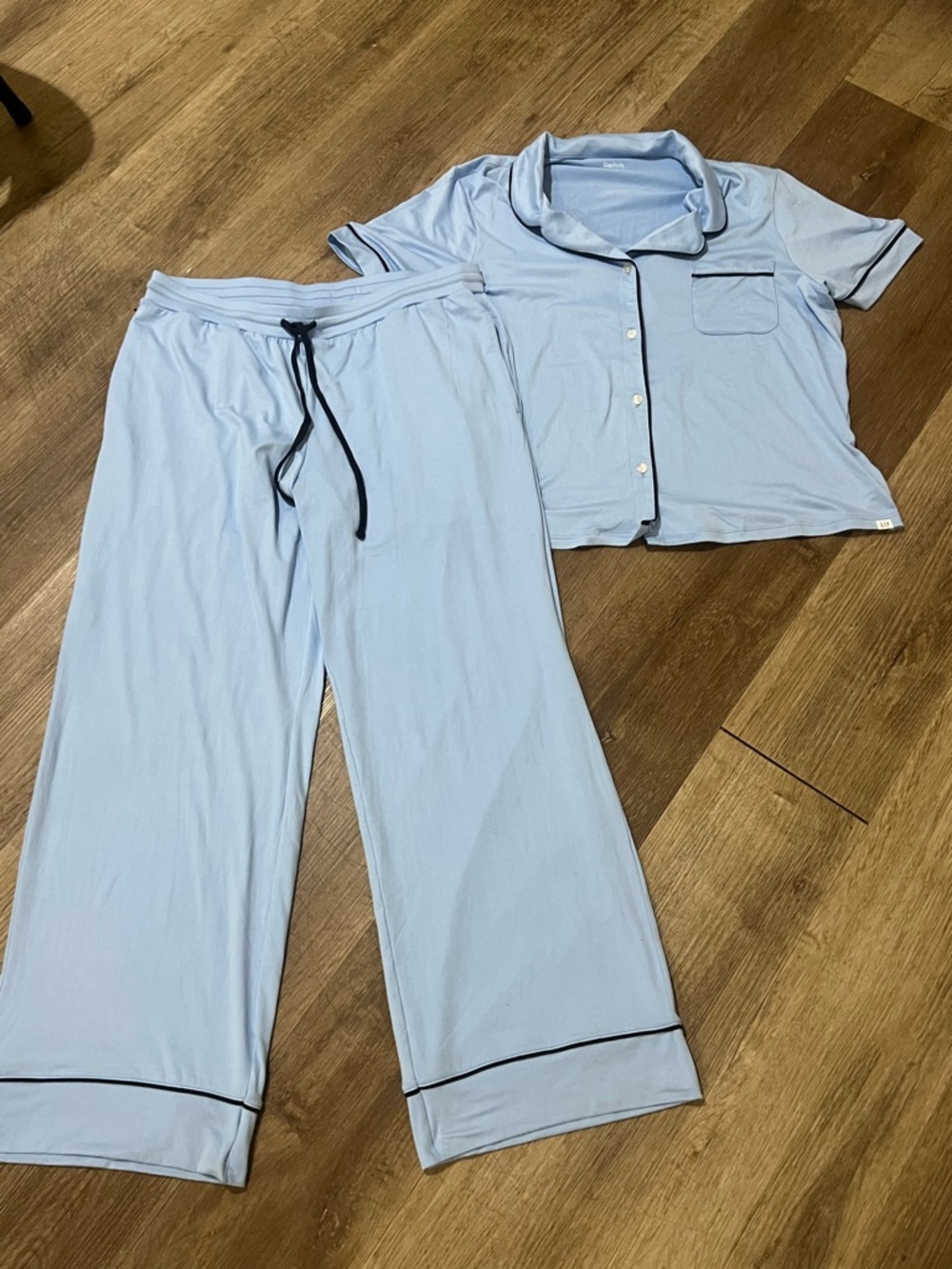 GAP Light Blue Two-Piece Pajama Set with Black Piping